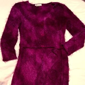 fuzzy purple buttoned cardigan